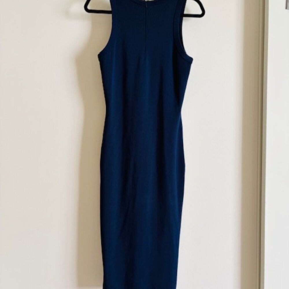 Michael Kors Navy 3D White Sequins Floral Embellished Knit Dress Medium - Picture 4 of 6